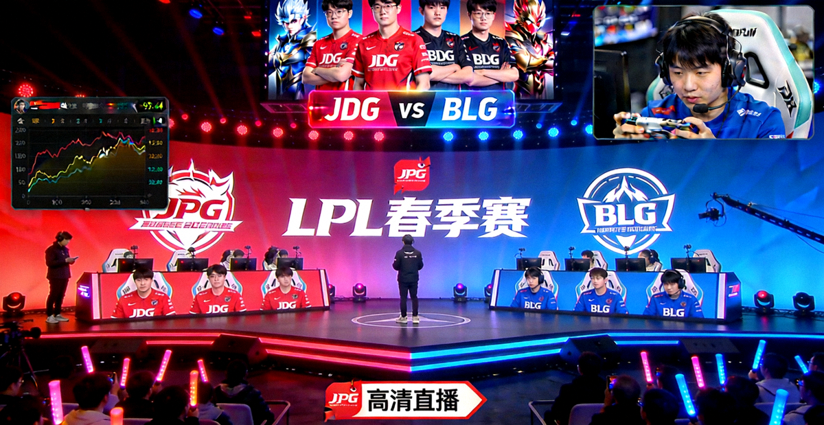 LPL春季赛JDG对阵BLG的高清电竞直播画面